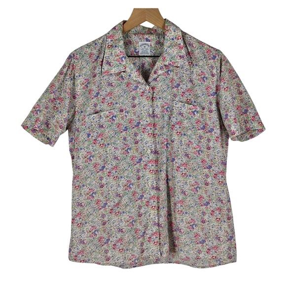 BROOKS BROTHERS WOMEN'S FLORAL PATTERN SHORT SLEEVE BUTTON-UP SHIRT SIZE MEDIUM - Picture 1 of 8